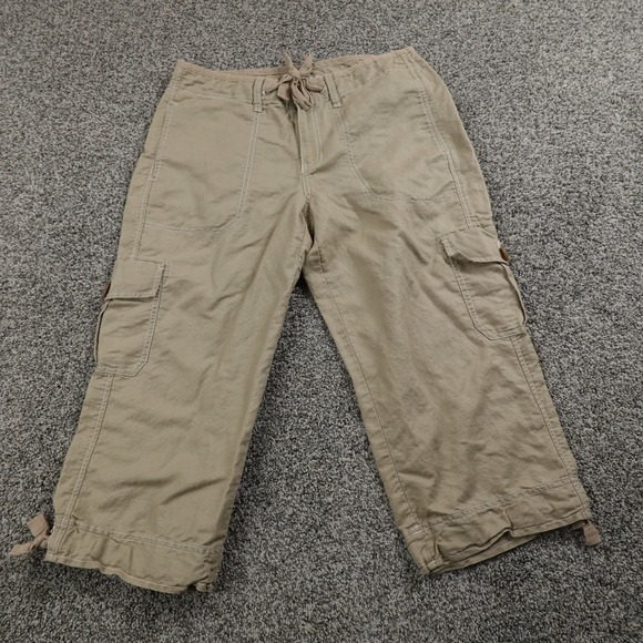 Eddie Bauer Pants Womens 8P Beige Linen Cargo Trail Trek Climbing Hiking Outdoor - Picture 1 of 11